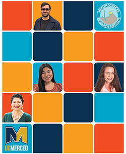 Collage of student photographs and colored tiles